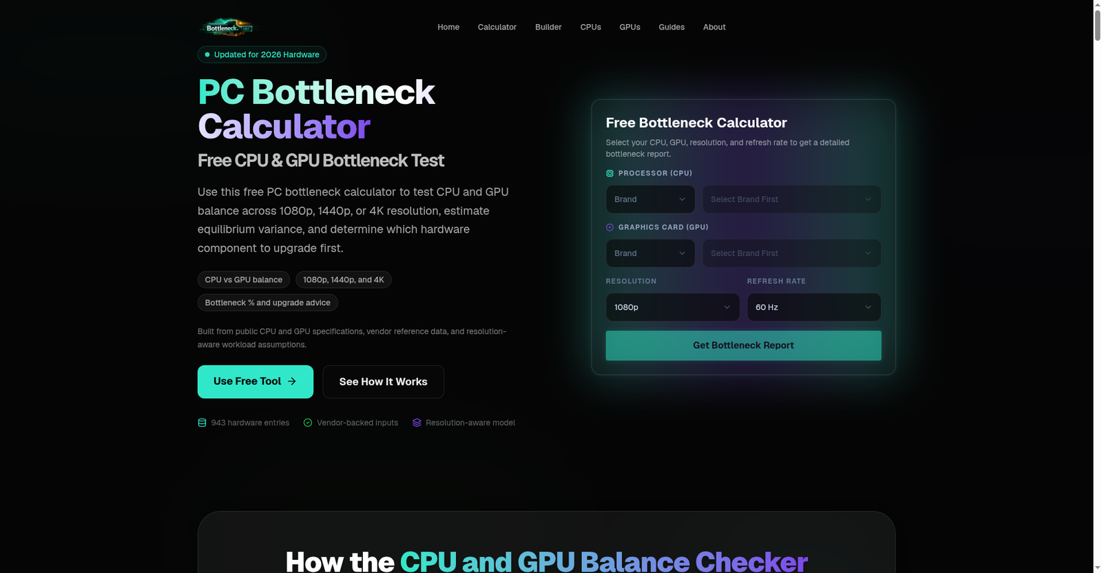 calculatebottleneck.com screenshot